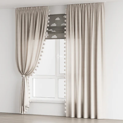 Curtains for the nursery ZS01 with pompoms — Ver 3