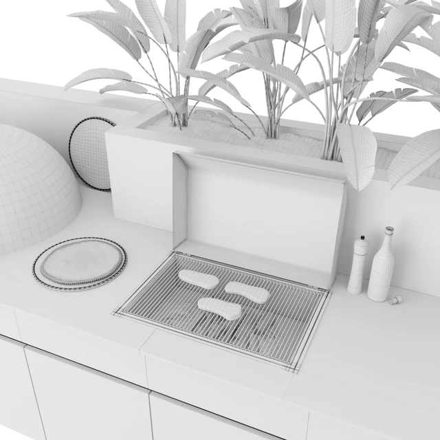 Outdoor kitchen with barbecue and pizza oven — Descargar