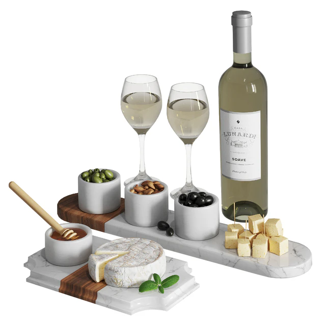 Set with white wine and snacks — Descargar