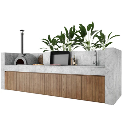 Outdoor kitchen with barbecue and pizza oven — Ver 4