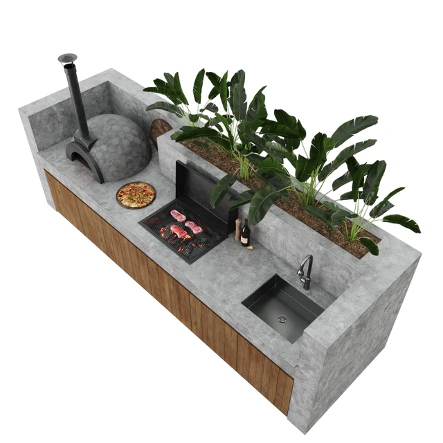 Outdoor kitchen with barbecue and pizza oven — Descargar