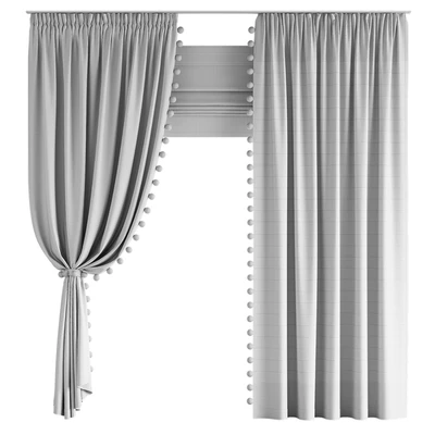 Curtains for the nursery ZS01 with pompoms — Ver 4