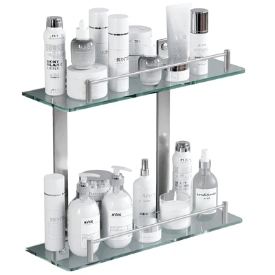 Bathroom accessories on the glass shelf — descargar