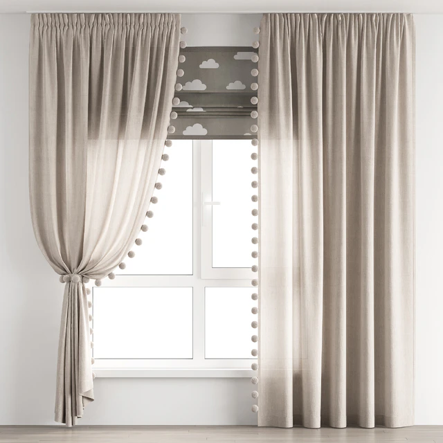 Curtains for the nursery ZS01 with pompoms — Descargar