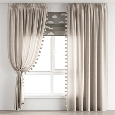 Curtains for the nursery ZS01 with pompoms — Ver 5