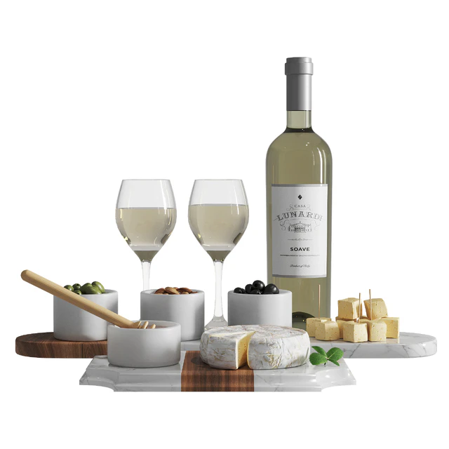 Set with white wine and snacks — Descargar